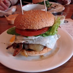 Gourmet Burger Kitchen - Loaded burger with a fried egg!