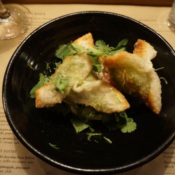 Mathias Dahlgren Matbaren - Green pea curry samosas - Swedish Near Me - Stockholm, Alberta
