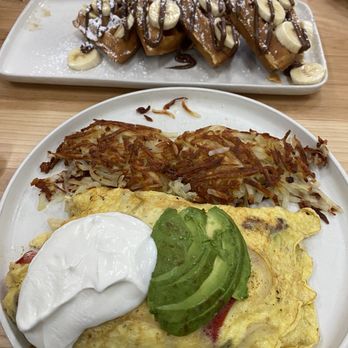 The Breeze Cafe - Monkey waffle and the special omlette of the day - Breakfast & Brunch Near Me - Newark, California