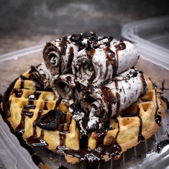 Ice Flame - a waffle with chocolate sauce and ice cream - Desserts Near Me - Ajax, Ontario