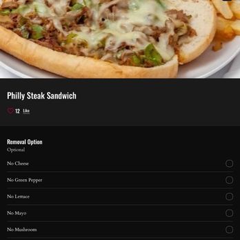 Baba's Famous Steak and Lemonade - Screenshot of menu options for sandwich. - Cheesesteaks Near Me - Naperville, Illinois Baba's Famous Steak and Lemonade - Screenshot of menu options for sandwich. - Cheesesteaks Near Me - Naperville, Illinois