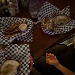 burger, rueben sammie, and fries