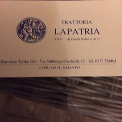Trattoria la Patria - Business card of the restaurant.
