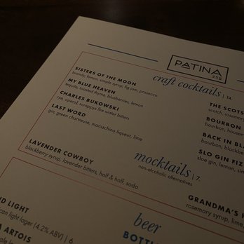 Patina 250 - Drink menu - New American Near Me - Buffalo, New York