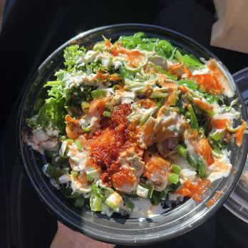 Bear Flag Fish - Togo Poke Bowl: White Rice, 1/4 lb Salmon, Crunchy Chili Garlic, Furikake, Green Onion, Kale, Seaweed Salad, and Tommy Sauce - Seafood Near Me - Newport Beach, California Bear Flag Fish - Togo Poke Bowl: White Rice, 1/4 lb Salmon, Crunchy Chili Garlic, Furikake, Green Onion, Kale, Seaweed Salad, and Tommy Sauce - Seafood Near Me - Newport Beach, California