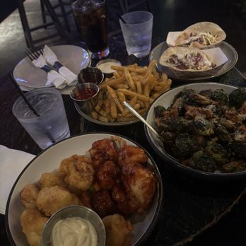 Wild Goose Tavern - chicken taco, fish taco, truffle fries, cauliflower wings, brussel sprouts - New American Near Me - Costa Mesa, California
