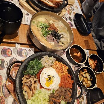 Jin Cook - Bibimpap, kal guk soon, and cheese kansu curry. - Korean Near Me - Glendale, California