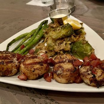 Saltcellar - Scallops, Brussels Sprouts, Asparagus - Seafood Near Me - Columbus, Georgia