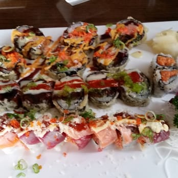 Fontana Sushi - Top to bottom, left to right. Yuma Roll, Spicy Girl, Spicy Yellowtail, and the Godzilla Roll! - Sushi Bars Near Me - Centennial, Colorado Fontana Sushi - Top to bottom, left to right. Yuma Roll, Spicy Girl, Spicy Yellowtail, and the Godzilla Roll! - Sushi Bars Near Me - Centennial, Colorado