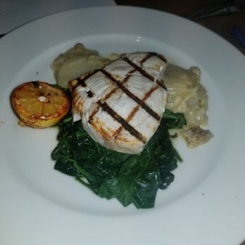 Bluewater Grill - Temecula - Swordfish scalloped potatoes and spinach. - Seafood Near Me - Temecula, California