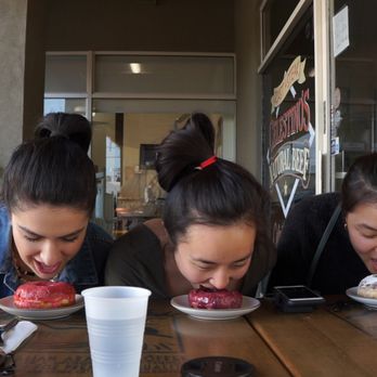 Sidecar Doughnuts & Coffee - eating donuts with our face, because why would i use my hands? - Donuts Near Me - Costa Mesa, California