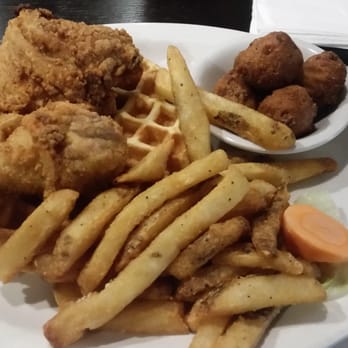 Hershey's Restaurant - Chicken, Waffles, Hush Puppies, and Fries - absolutely PHENOMENAL meal. - American Near Me - Gaithersburg, Maryland