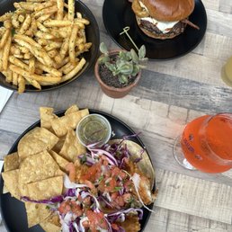 Truffle Fries, Western Burger, Fish Tacos