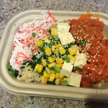 Poké Bar - Brown rice bowl with spicy tuna, tofu, corn, seaweed salad, crab meat and a few other small things. It's reeaaallly good. - Seafood Near Me - Mountain View, California Poké Bar - Brown rice bowl with spicy tuna, tofu, corn, seaweed salad, crab meat and a few other small things. It's reeaaallly good. - Seafood Near Me - Mountain View, California
