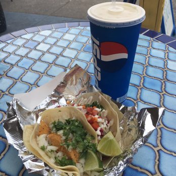 Lupe's 55 Cantina - 2 fish tacos, 1 regular and OB versions each, and pina colada aqua fresca. Drink refill for $1.50 excl tax. - Mexican Near Me - Hampton, New Hampshire
