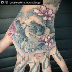 Bodyworks Tattoo Studio - Hand tattoo freshly done by Jim Burch.