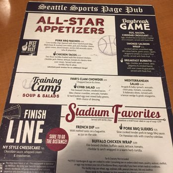 Sports Page Pub - Menu - food side - Sports Bars Near Me - Seattle, Washington