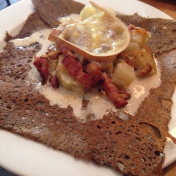Le Billig - Delicious house specialty "savoyarde" with bacon, potato, onion, migneron and I'm sure more! Nice crispy crepe too! - Creperies Near Me - Quebec City, Quebec Le Billig - Delicious house specialty "savoyarde" with bacon, potato, onion, migneron and I'm sure more! Nice crispy crepe too! - Creperies Near Me - Quebec City, Quebec