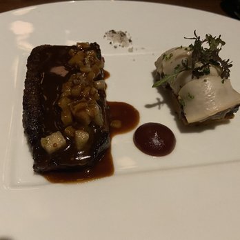 Citrin - Snake River Farms Beef Sirloijn Braised Beef Cheek, Eggplant, Mustard Condiment - Cocktail Bars Near Me - Santa Monica, California Citrin - Snake River Farms Beef Sirloijn Braised Beef Cheek, Eggplant, Mustard Condiment - Cocktail Bars Near Me - Santa Monica, California