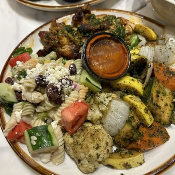 Politan Row - Chicken shawarma plate with roasted vegetables and pasta salad from Sheesh - Venues & Event Spaces Near Me - Dunwoody, Georgia
