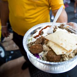 The Halal Guys - Combo platter with chicken, beef and falafel #platterthatmatters
