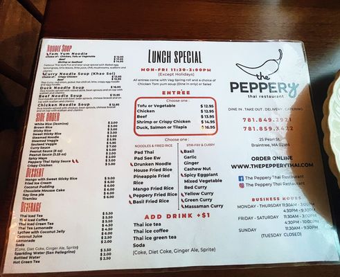Menu photo 1 The Peppery Thai Restaurant Braintree, MA