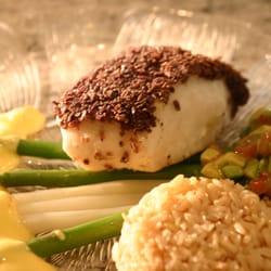 Above the Clouds Catering - Blue Tortilla Chip Crusted Sea Bass with Avocado Salsa