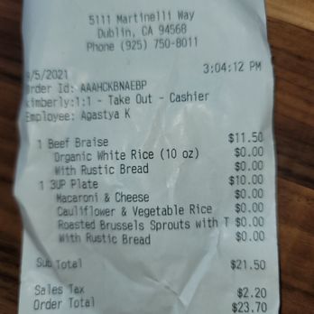 Urban Plates - Receipt - New American Near Me - Dublin, California Urban Plates - Receipt - New American Near Me - Dublin, California