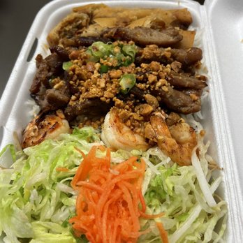 Minh Chau Vietnamese Restaurant - Vietnamese vermicelli with grilled pork and shrimp.  Mmm - Vietnamese Near Me - Calgary, Alberta