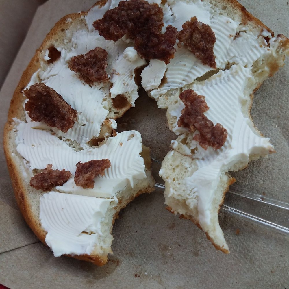 I put the extra cinnamon on my bottom half of the bagel. Amazing!