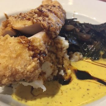 Chestnut - Fried trout w/ collard greens and grits - AMAZING! - New American Near Me - Asheville, North Carolina