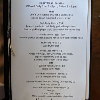 Mariposa - Happy hour menu 07.16.19 - New American Near Me - Honolulu, Hawaii