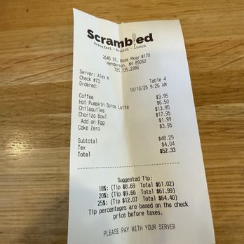 Scrambled - Receipt with current prices - Breakfast & Brunch Near Me - Henderson, Nevada Scrambled - Receipt with current prices - Breakfast & Brunch Near Me - Henderson, Nevada
