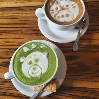 Moore Coffee Shop - Matcha Latte and Nutella Mocha (served w/ complementary biscuit and chocolate) - Coffee & Tea Near Me - Seattle, Washington