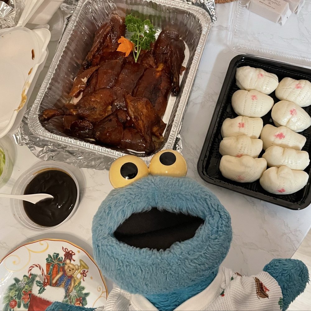 Chef Chu's - Peking Duck includes sauce and sliced green onion and lotus buns ~ yum yum says Monster! Chef's kiss - Chinese Near Me - Los Altos, California