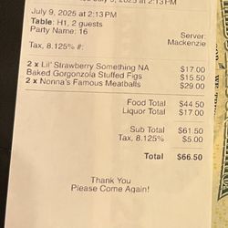 Savona's Trattoria - Lunch bill