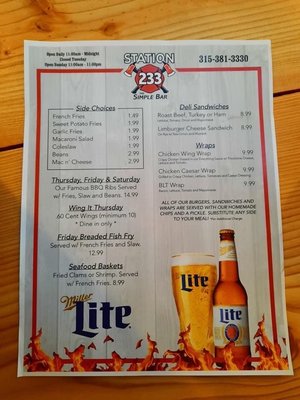 Menu photo 2 Station 233 The Simple Bar Westmoreland, NY