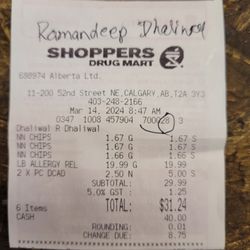 Receipt of her name and the change she withheld.