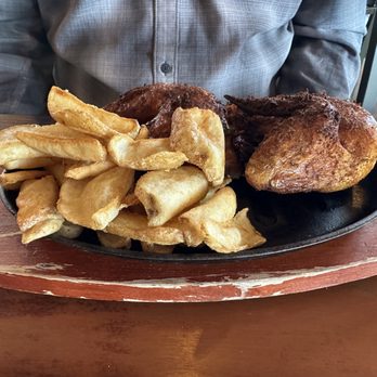 Reds Sunset Grill - Half chicken with scoop fries.  My husband was super excited about it and love it.  I had a couple bites of his leftovers the next day, yum. - American Near Me - Colorado Springs, Colorado