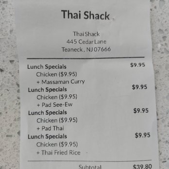 Thai Shack - VERY, VERY Reasonable Lunch Special Prices for 2022! - Thai Near Me - Teaneck, New Jersey