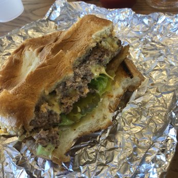 Five Guys - Cheese burger with fries, lettuce, pickles - Burgers Near Me - El Cajon, California Five Guys - Cheese burger with fries, lettuce, pickles - Burgers Near Me - El Cajon, California