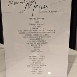 Breakfast buffet menu Breakfast buffet menu