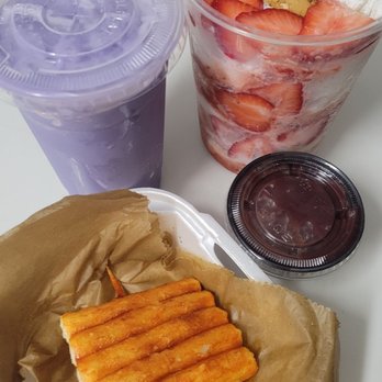 Cafe Koco Bowl - dduk gochi (rice cakes on stick), taro smoothie, and YUMMY strawberry bingsoo! - Coffee & Tea Near Me - Morton Grove, Illinois