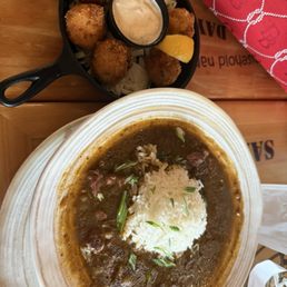 Mama blue's shrimp gumbo and hush puppies