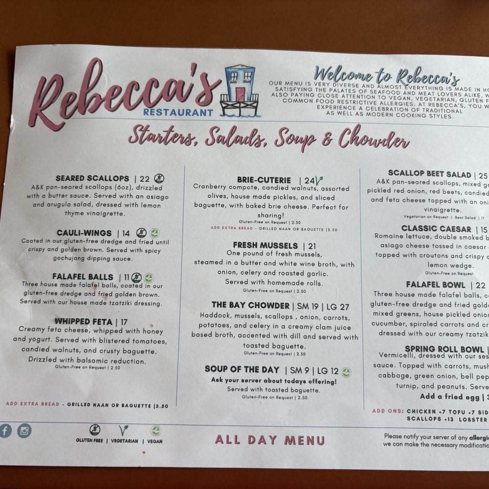 Rebecca's Restaurant - Menu - Canadian (New) Near Me - Mahone Bay, Nova Scotia Rebecca's Restaurant - Menu - Canadian (New) Near Me - Mahone Bay, Nova Scotia