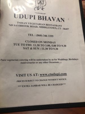 Menu photo 2 Udupi Bhavan Middletown, CT