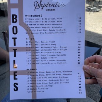 Septentrio Winery - a menu for a wine tasting - Wine Tasting Room Near Me - Arcata, California Septentrio Winery - a menu for a wine tasting - Wine Tasting Room Near Me - Arcata, California
