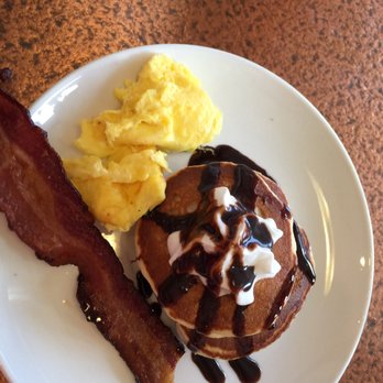 Another Broken Egg Cafe - Kids chocolate chip pancake, scrambled eggs & bacon - Breakfast & Brunch Near Me - Shreveport, Louisiana
