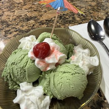 Okayama Steakhouse - Dessert to share- green tea ice cream - Japanese Near Me - Chula Vista, California