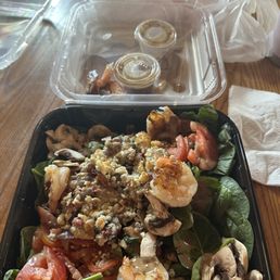 Spinach Gorgonzola salad with added shrimp